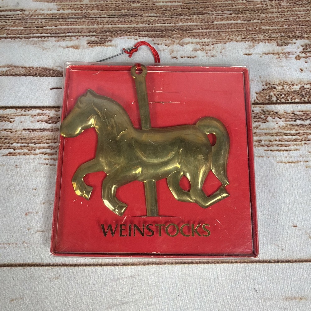 Vintage Weinstocks Brass Carousel Horse Christmas Tree Ornament in Box 4.5"